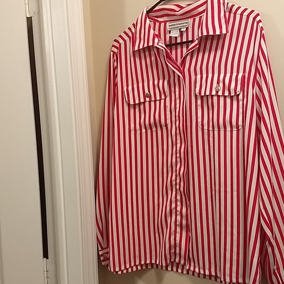 Westbound red and white striped botton down blouse - Picture 1 of 2